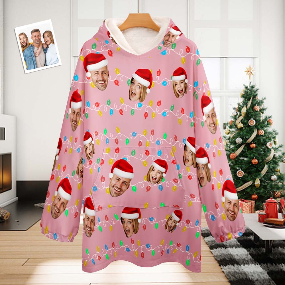 Custom Face Adult Unisex Blanket Pajamas Personalized Photo Christmas Family Xmas Leds Pajamas Merry Christmas - auphotoblanket
