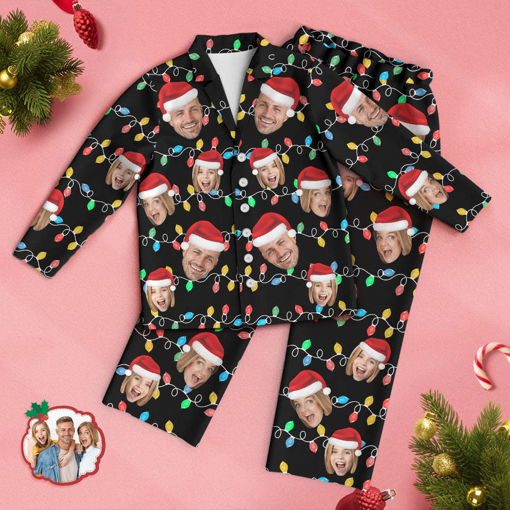 Custom Face Pajama Personalized Photo Christmas Family Xmas Leds Pajamas - auphotoblanket