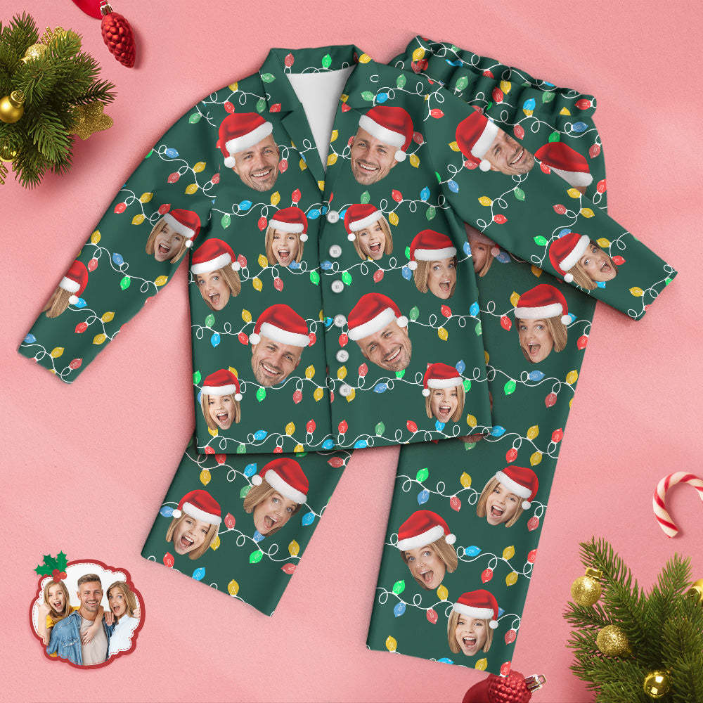 Custom Face Pajama Personalized Photo Christmas Family Xmas Leds Pajamas - auphotoblanket