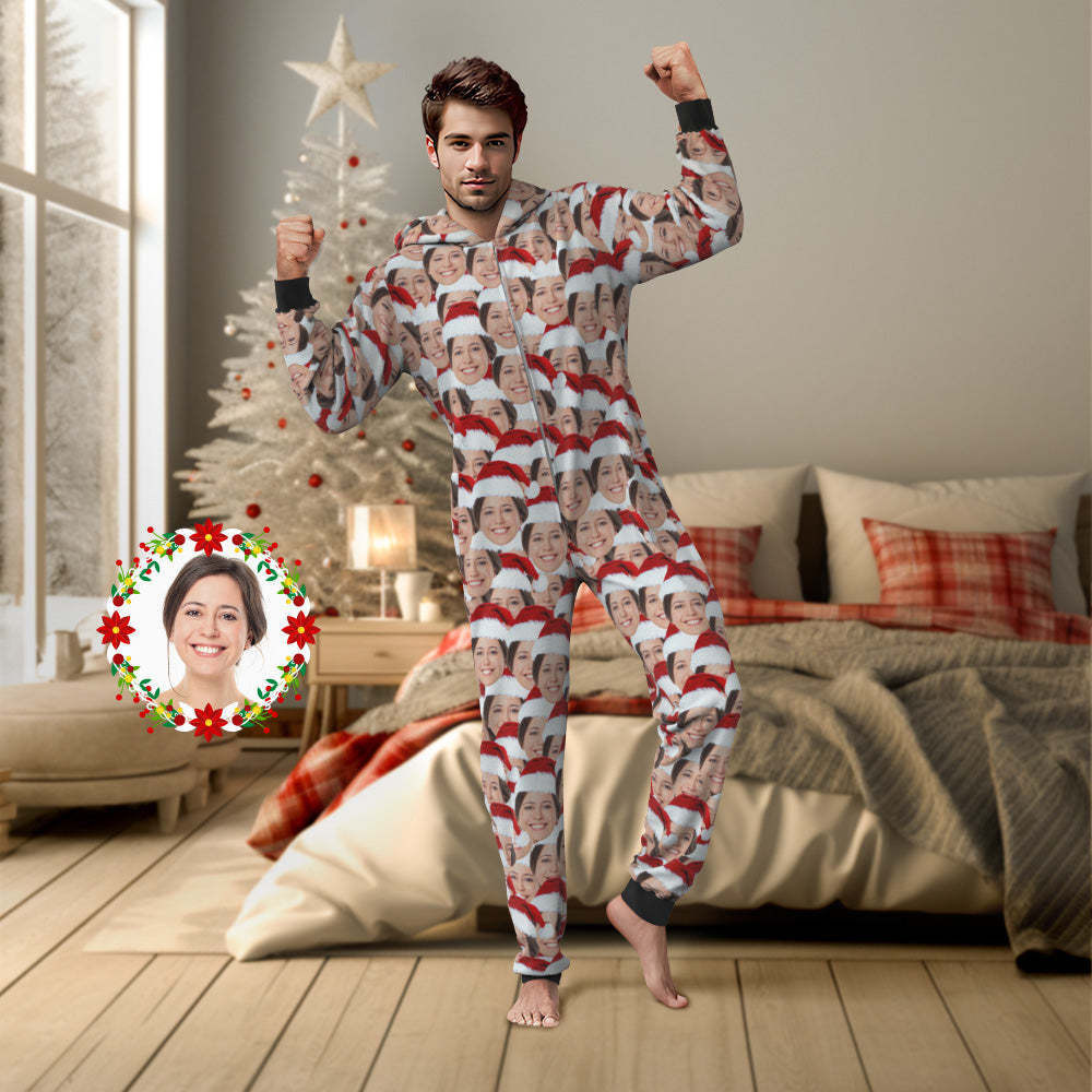 Custom Face Mash Onesies Christmas Pajamas One-Piece Sleepwear Christmas Gift - auphotoblanket