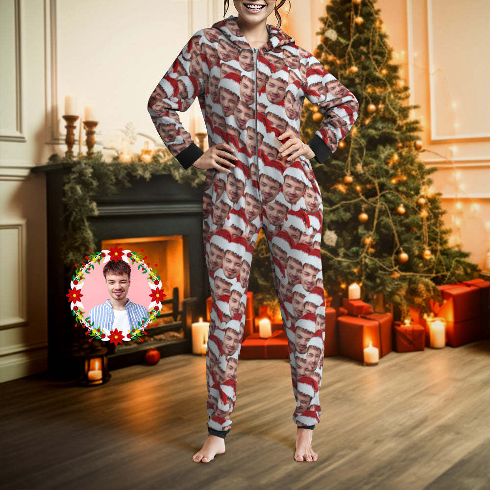 Custom Face Mash Onesies Christmas Pajamas One-Piece Sleepwear Christmas Gift - auphotoblanket