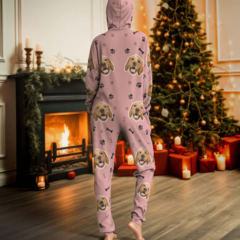 Custom Face Paw Print Onesies Christmas Pajamas One-Piece Sleepwear Christmas Gift - auphotoblanket