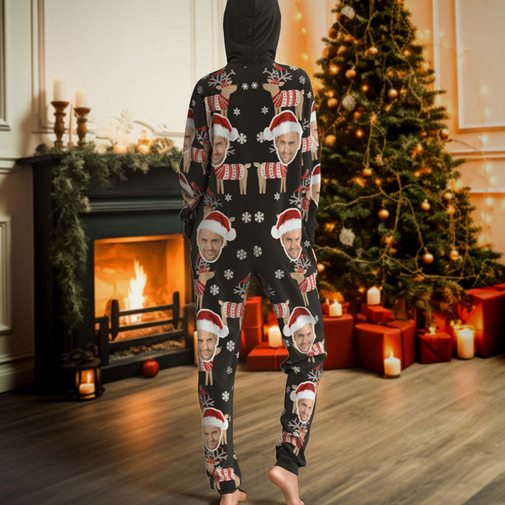 Custom Face Christmas Bear Onesies Pajamas One-Piece Sleepwear Christmas Gift - auphotoblanket