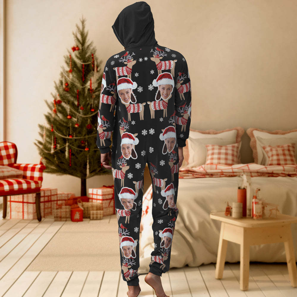 Custom Face Christmas Elk Onesies Pajamas One-Piece Sleepwear Christmas Gift - auphotoblanket