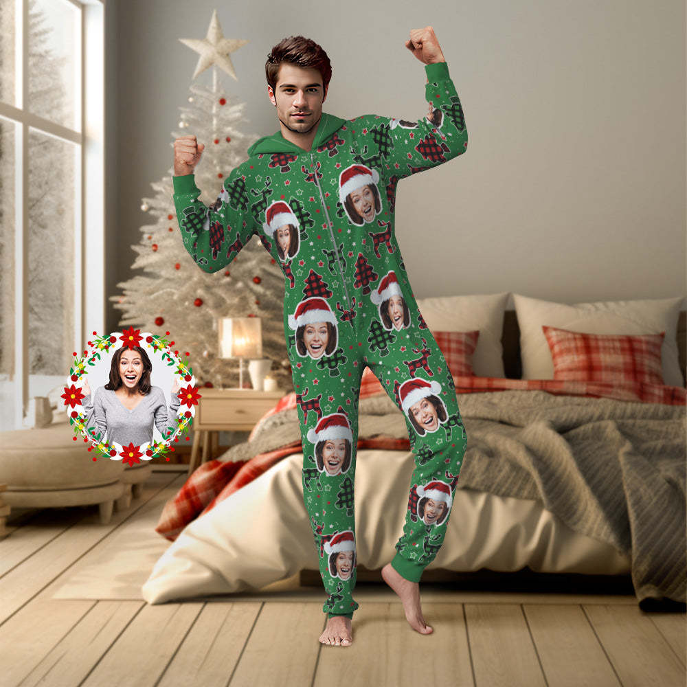 Custom Face Onesies Pajamas Colorful Christmas One-Piece Sleepwear Christmas Gift - auphotoblanket