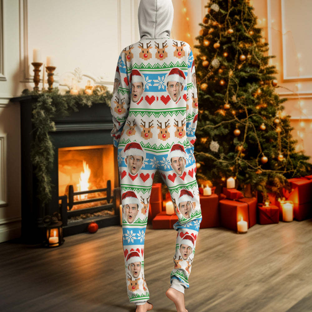 Custom Face Christmas Print Onesies Pajamas One-Piece Sleepwear Christmas Gift - auphotoblanket