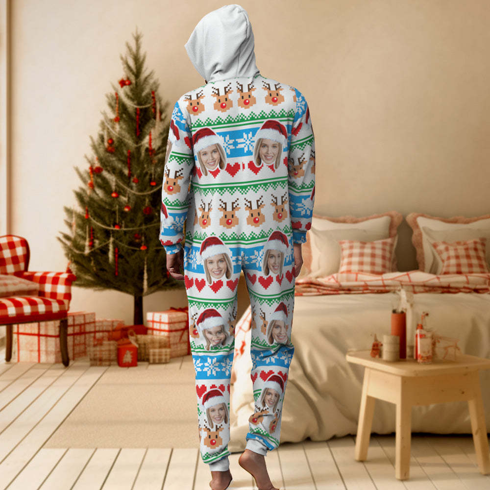Custom Face Christmas Print Onesies Pajamas One-Piece Sleepwear Christmas Gift - auphotoblanket