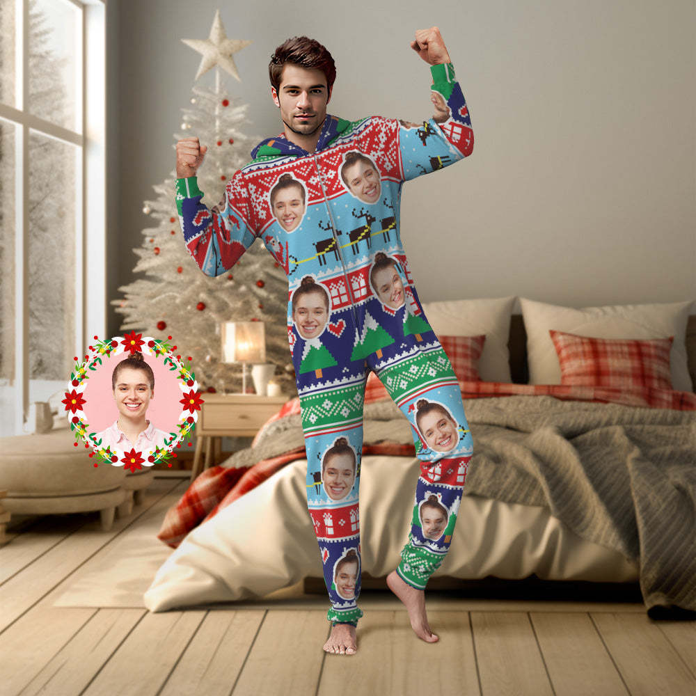 Custom Face Onesies Pajamas Class Christmas One-Piece Sleepwear Christmas Gift - auphotoblanket