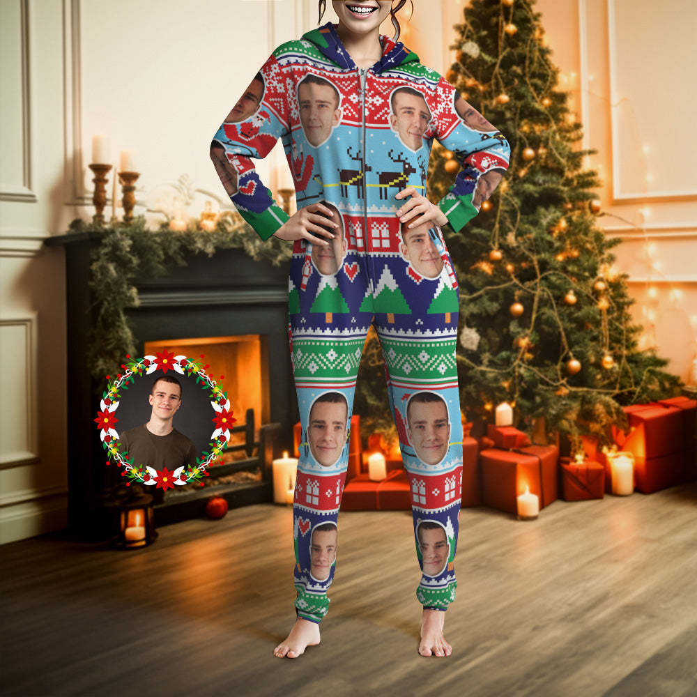 Custom Face Onesies Pajamas Class Christmas One-Piece Sleepwear Christmas Gift - auphotoblanket