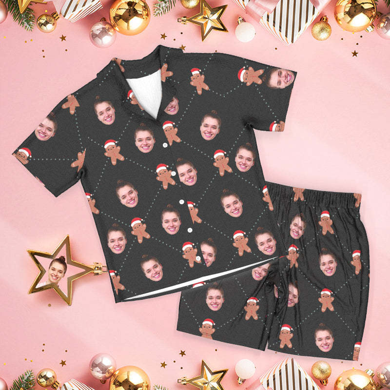 Custom Face Pajamas Christmas Pajamas Cute Gingerbread Pajamas - auphotoblanket