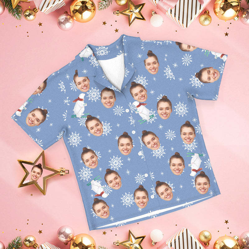 Custom Face Pajamas Blue pajamas Cute Polar Bear Christmas Pajamas - auphotoblanket