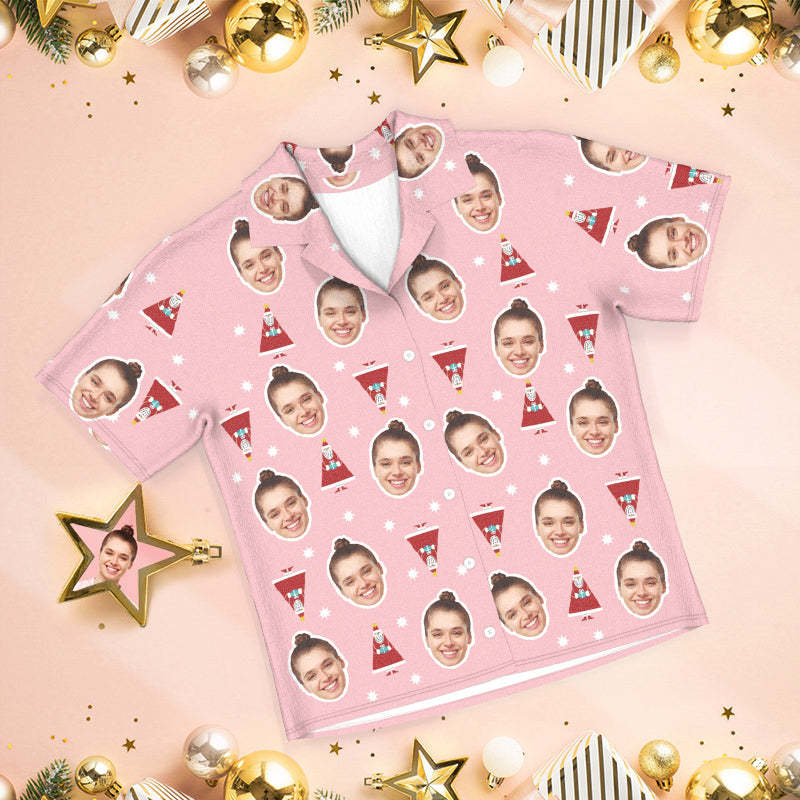 Custom Pink Face Pajamas Cute Santa Claus Pajamas - auphotoblanket
