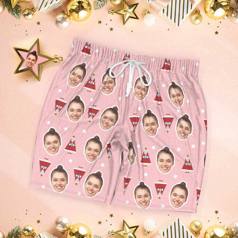 Custom Pink Face Pajamas Cute Santa Claus Pajamas - auphotoblanket
