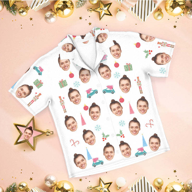 Custom Face Pajamas Christmas Pajamas Snowflakes and Cars - auphotoblanket
