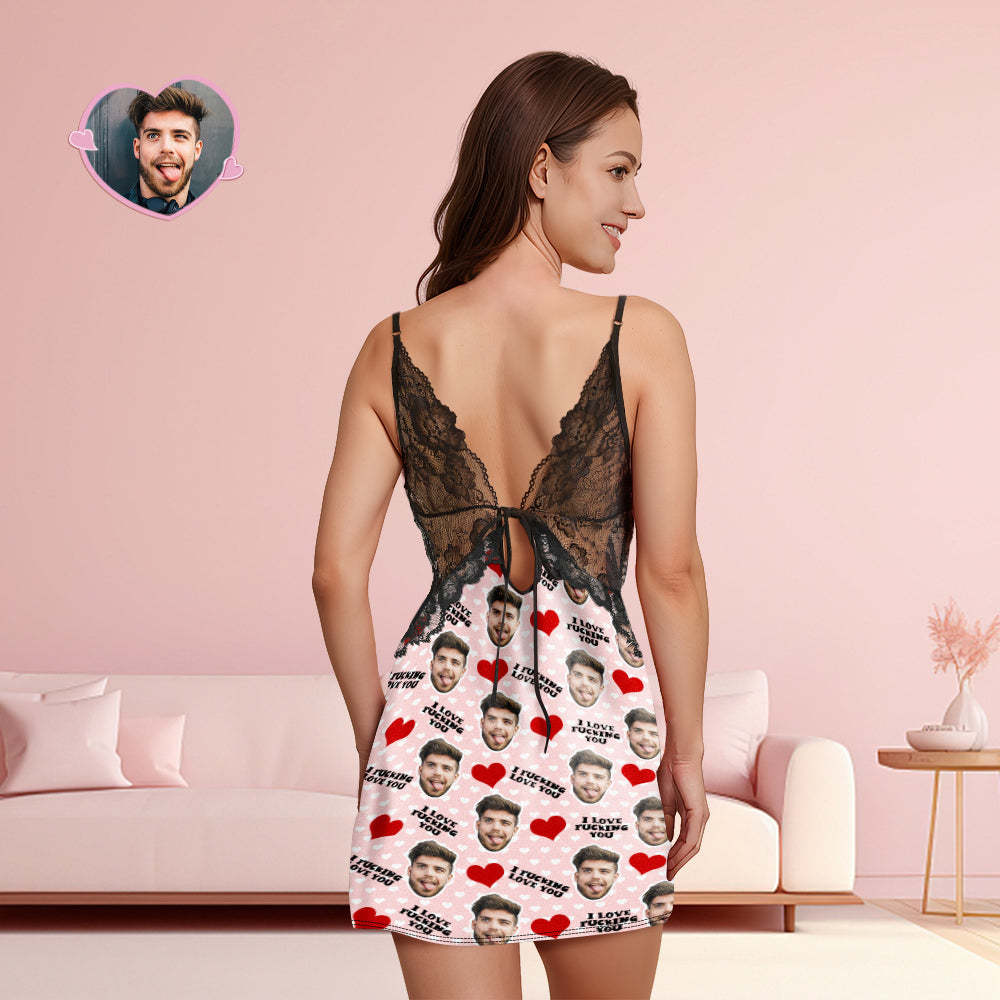 Custom Face Women Lace Sleepwear I Fucking Love You Personalized Photo Nightwear Gift for Her - auphotoblanket