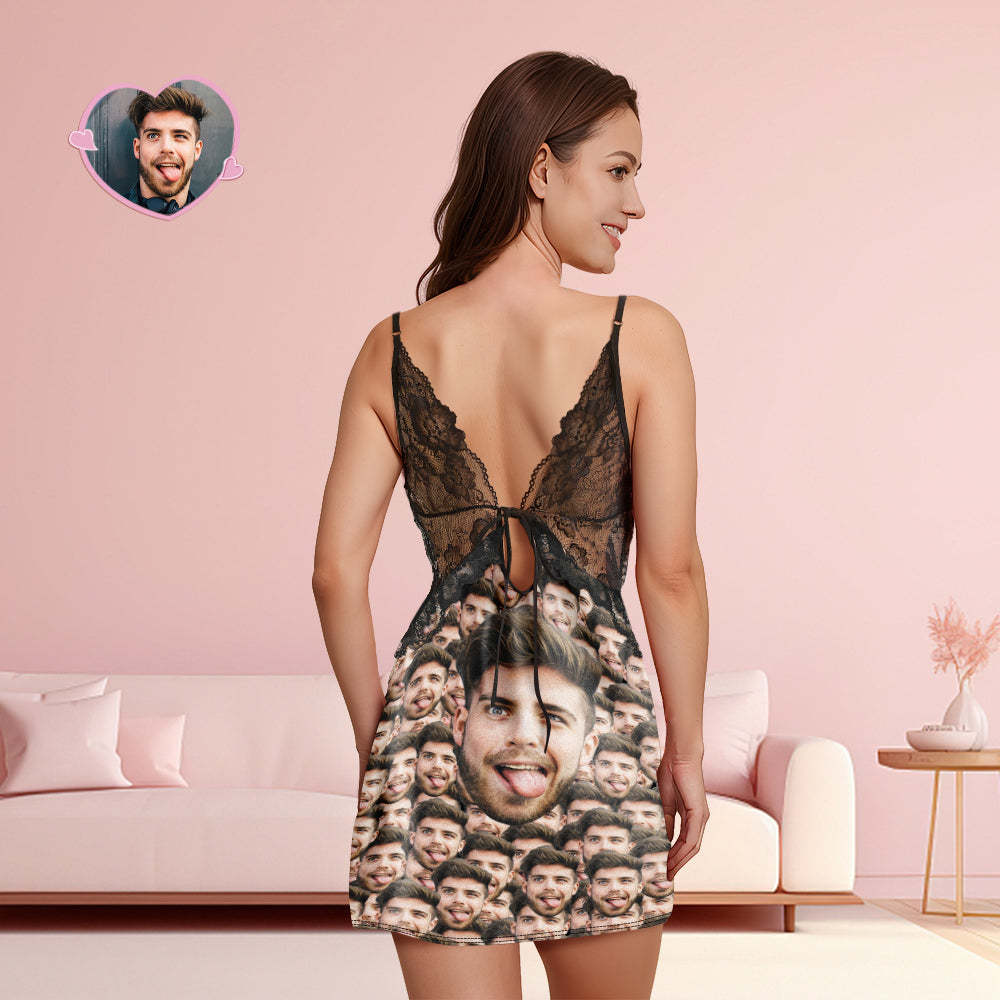 Custom Face Mash Women Lace Sleepwear Personalized Photo Nightwear Gift for Her - auphotoblanket