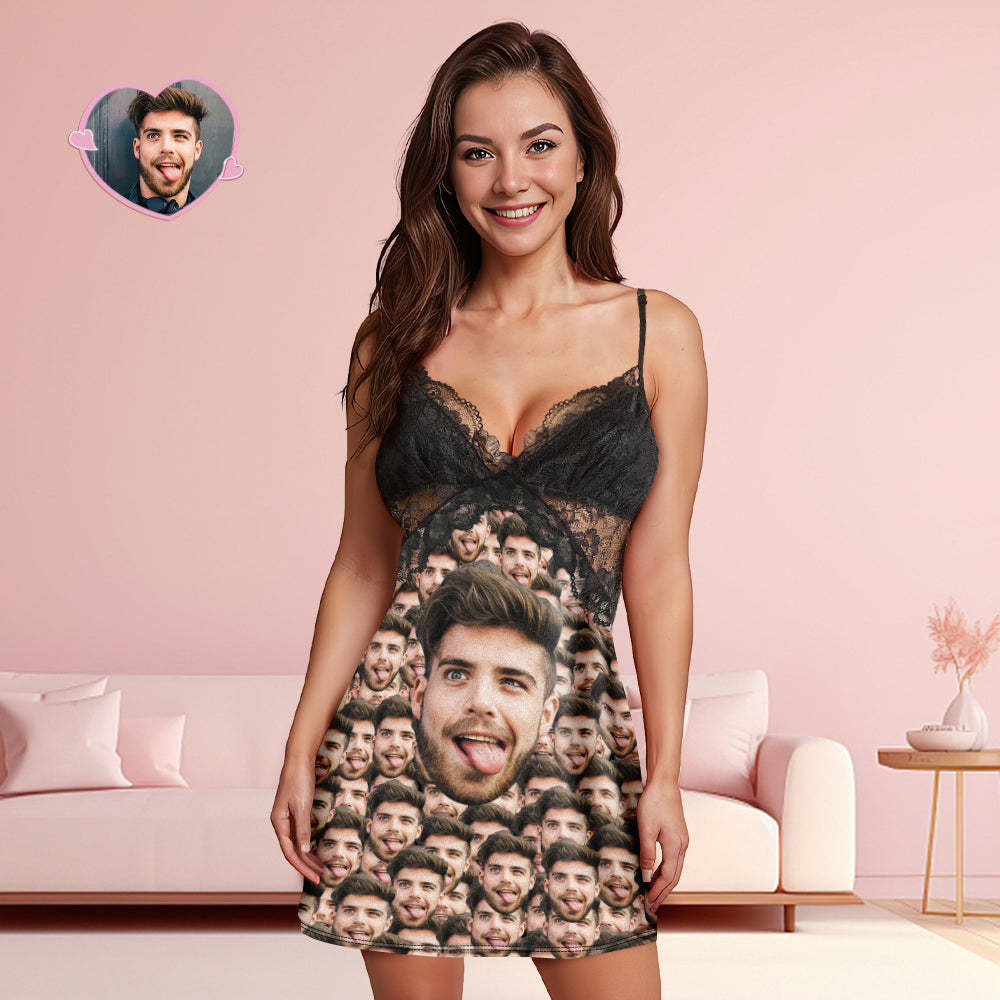 Custom Face Mash Women Lace Sleepwear Personalized Photo Nightwear Gift for Her - auphotoblanket