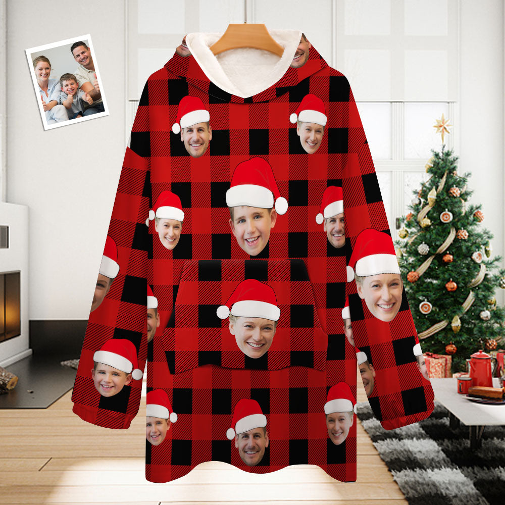 Custom Face Adult Unisex Blanket Pajamas Personalized Photo Christmas Family Buffalo Plaid Pajamas Merry Christmas