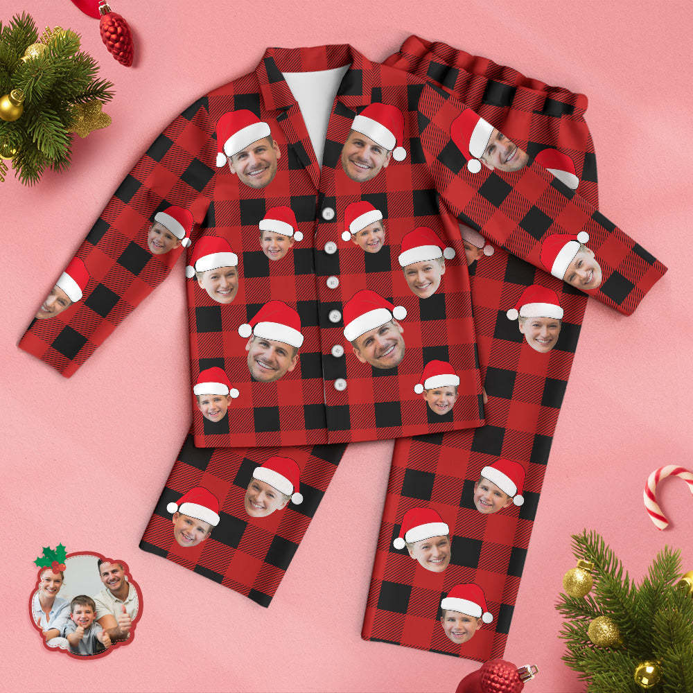 Custom Face Pajama Personalized Photo Christmas Family Buffalo Plaid Pajamas - auphotoblanket