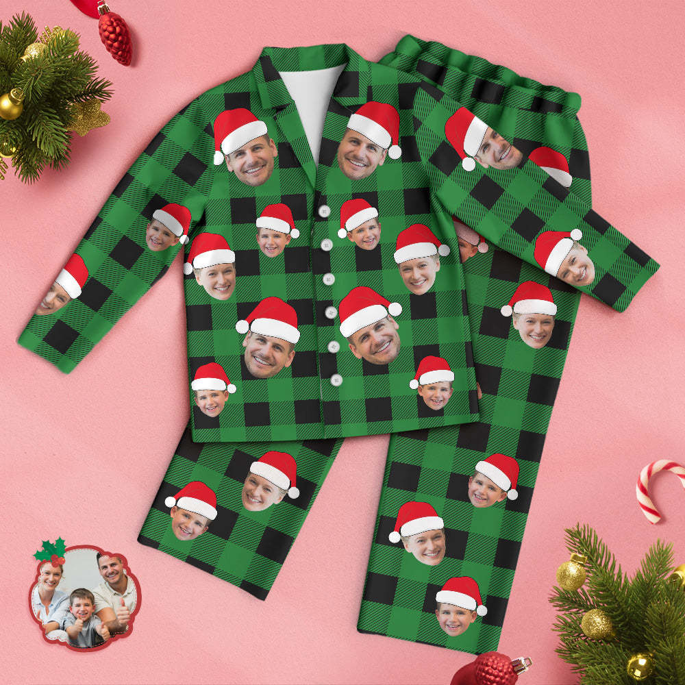 Custom Face Pajama Personalized Photo Christmas Family Buffalo Plaid Pajamas - auphotoblanket