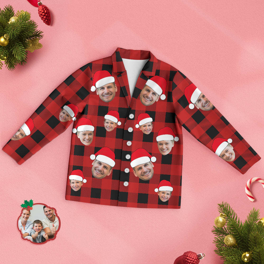Custom Face Pajama Personalized Photo Christmas Family Buffalo Plaid Pajamas - auphotoblanket