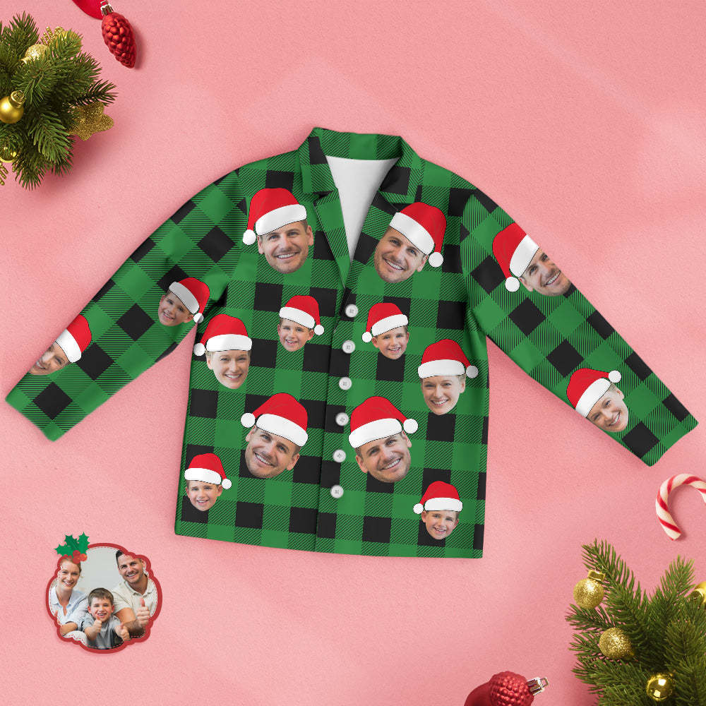 Custom Face Pajama Personalized Photo Christmas Family Buffalo Plaid Pajamas - auphotoblanket