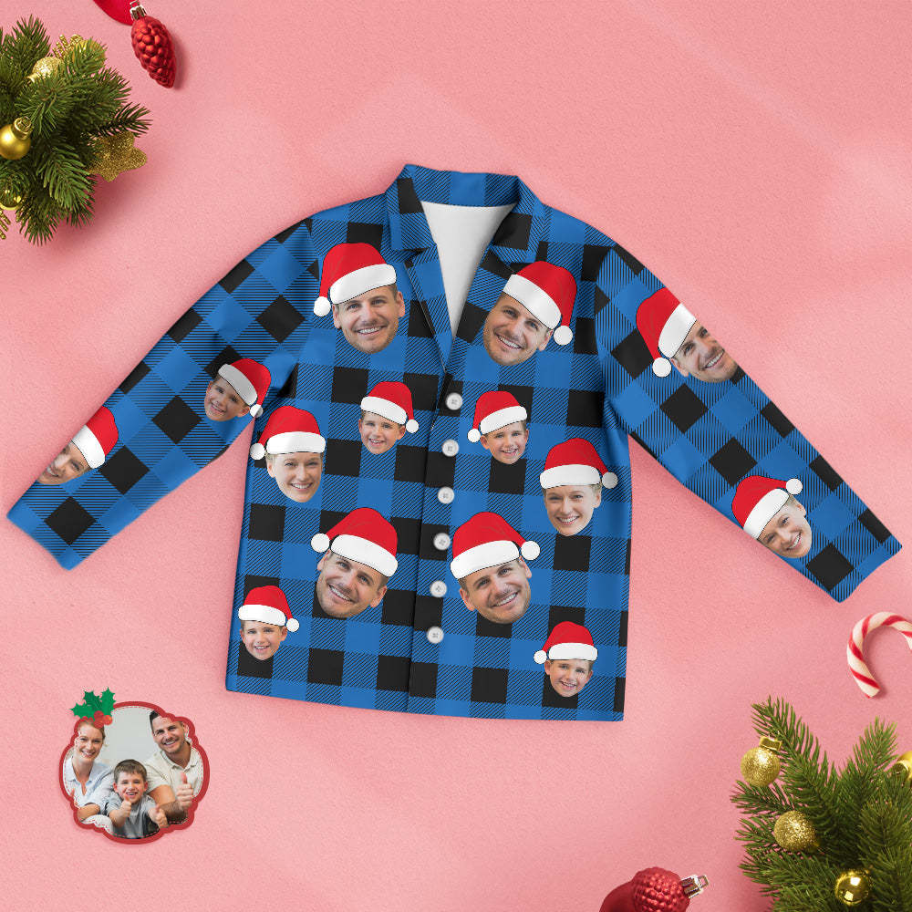 Custom Face Pajama Personalized Photo Christmas Family Buffalo Plaid Pajamas - auphotoblanket