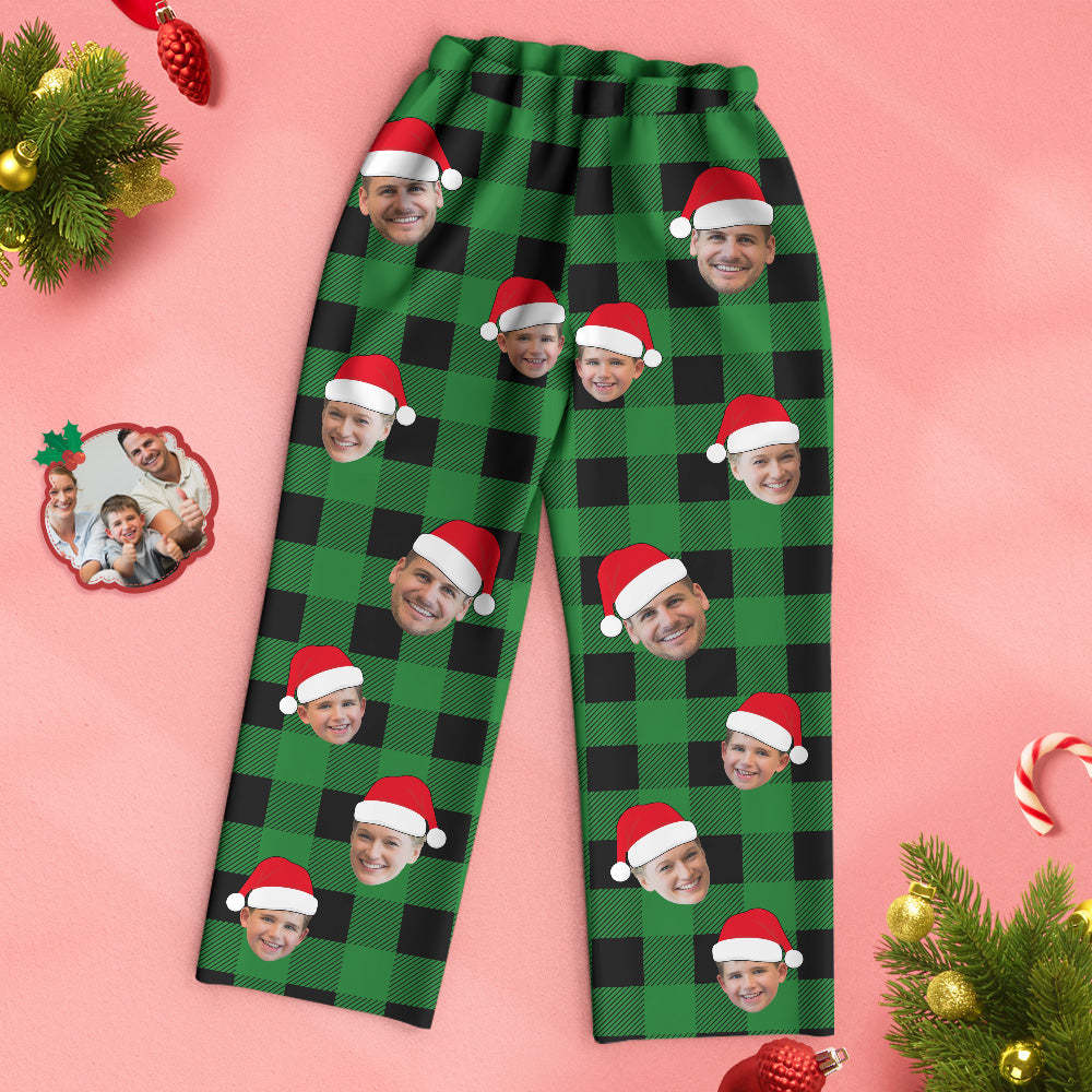 Custom Face Pajama Personalized Photo Christmas Family Buffalo Plaid Pajamas - auphotoblanket