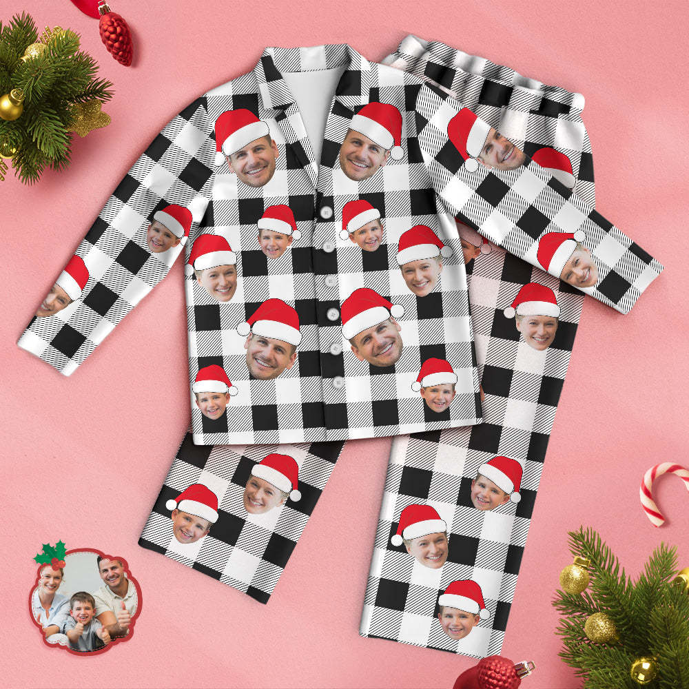 Custom Face Pajama Personalized Photo Christmas Family Buffalo Plaid Pajamas - auphotoblanket