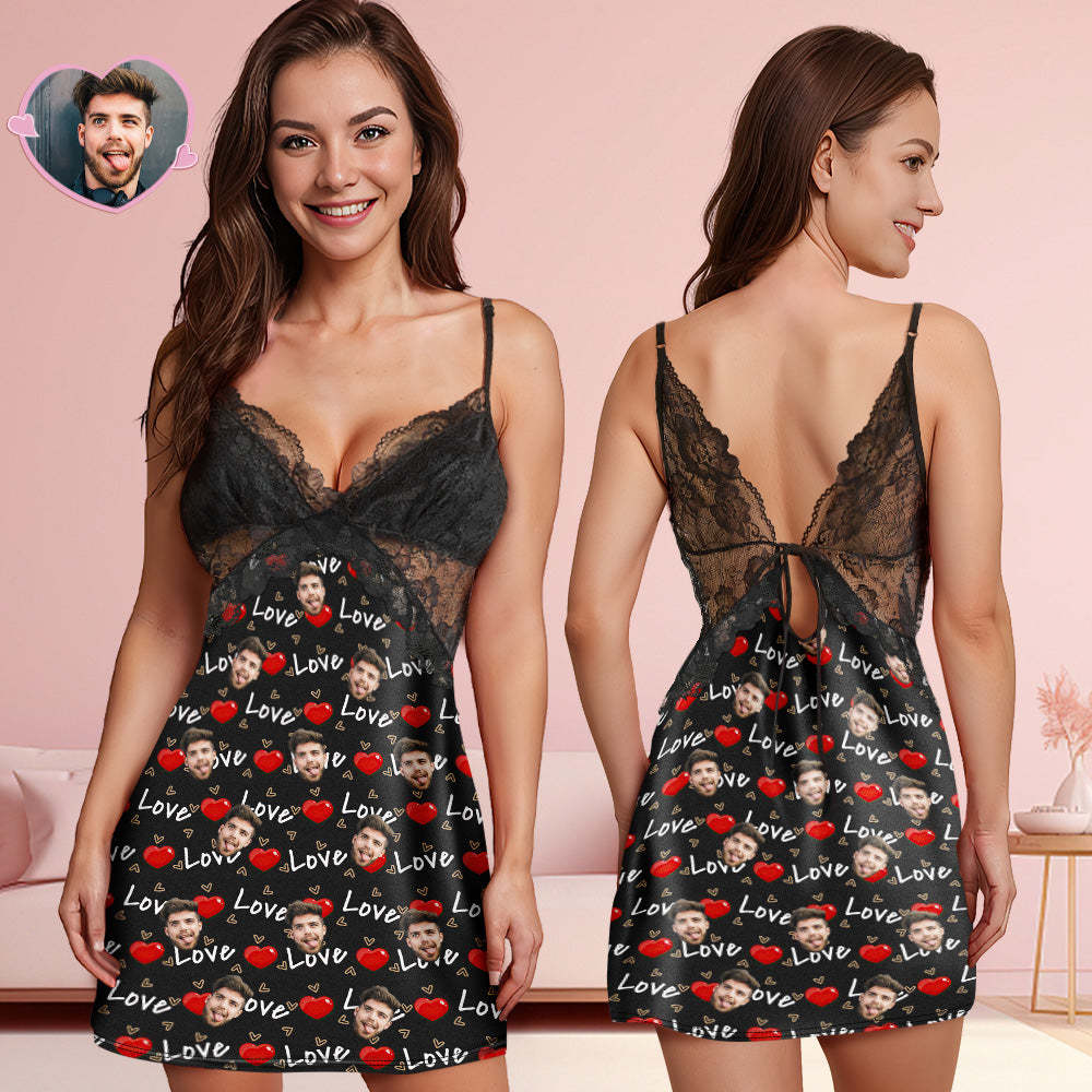 Custom Face Women Lace Sleepwear Love-filled Personalized Photo Nightwear Valentine's Day Gift - auphotoblanket