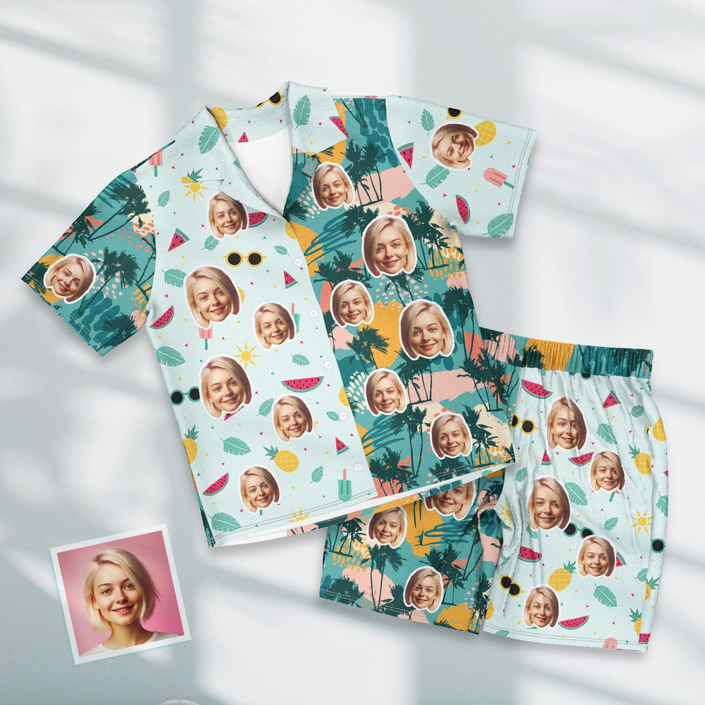 Custom Face Short Sleeve Pajamas Personalised Photo Pajama Women Men Sleepwear - auphotoblanket