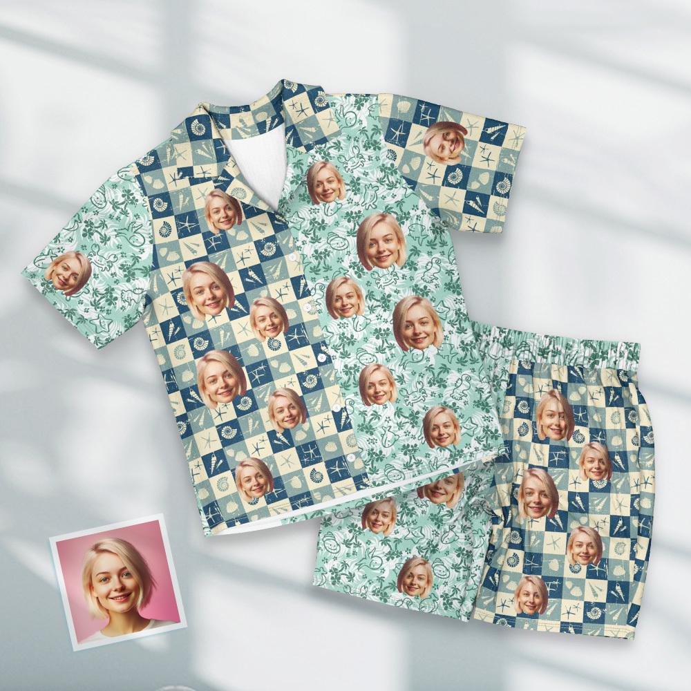 Custom Face Short Sleeve Pajamas Personalised Photo Pajama Women Men Sleepwear - auphotoblanket