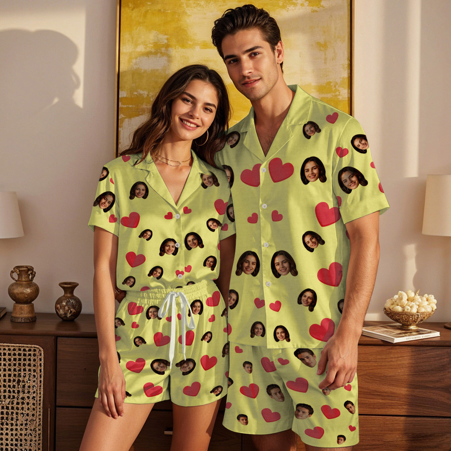 Custom Face Short Sleeve Pajamas Custom Red Heart Photo Pajamas - auphotoblanket