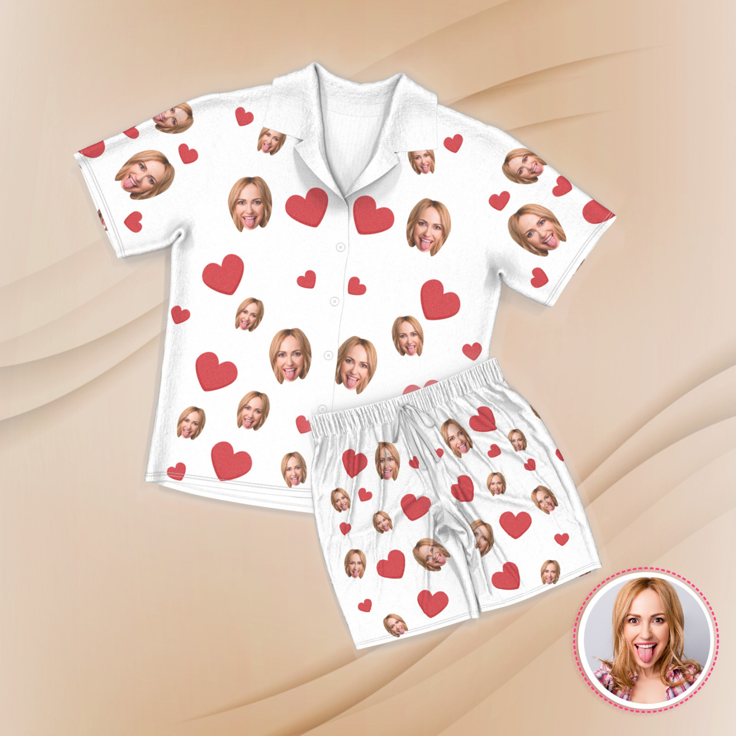 Custom Face Short Sleeve Pajamas Custom Red Heart Photo Pajamas - auphotoblanket