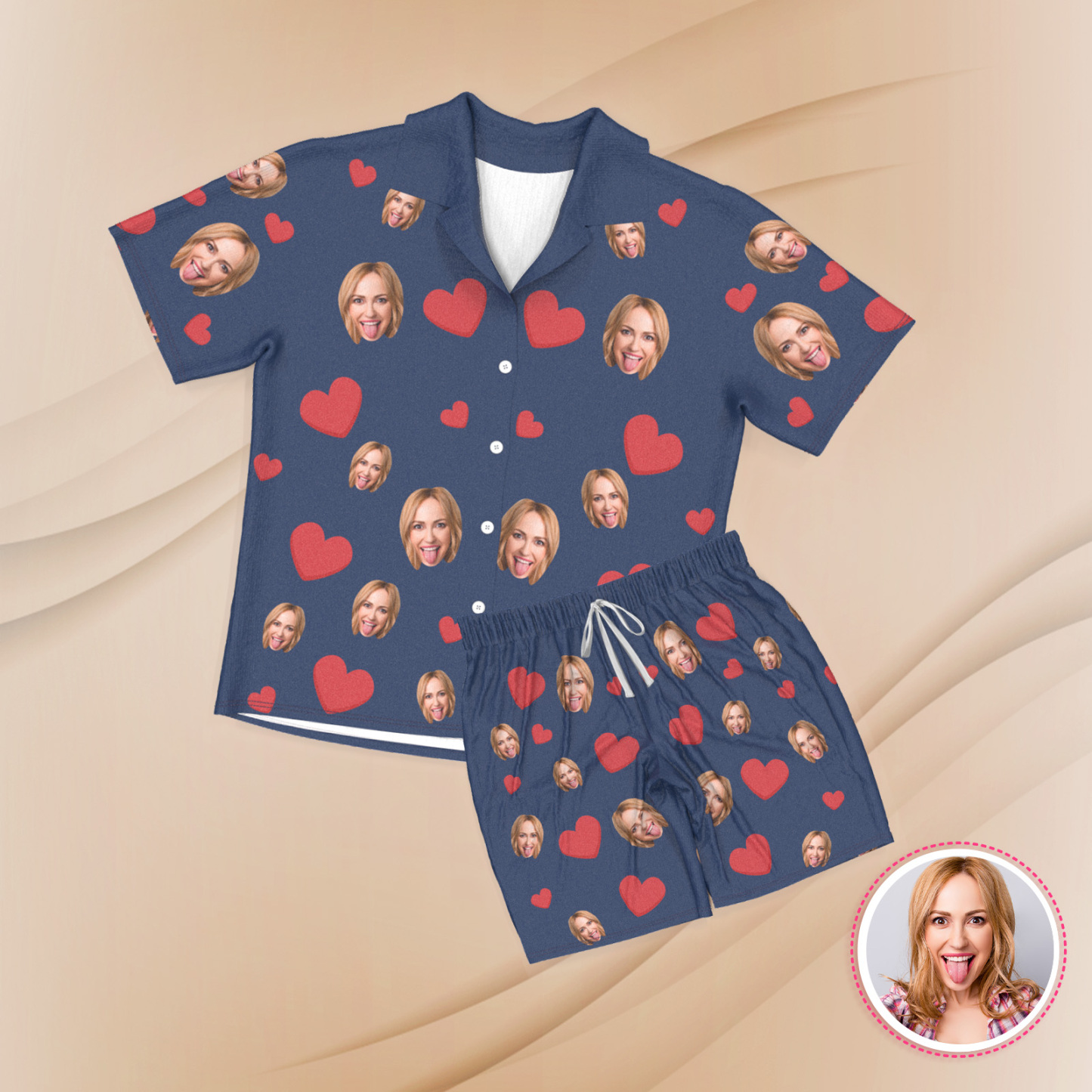 Custom Face Short Sleeve Pajamas Custom Red Heart Photo Pajamas - auphotoblanket