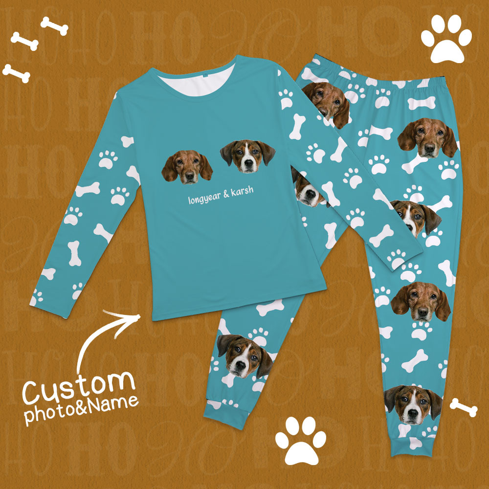 Custom Photo Pet Faces - Gift For Dog Lovers, Cat Lovers - Personalized Unisex Pajamas Set - auphotoblanket