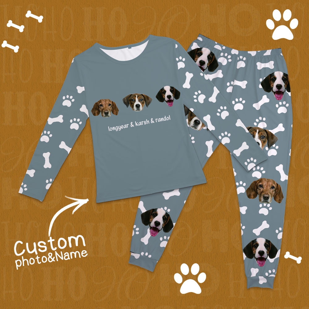 Custom Photo Pet Faces - Gift For Dog Lovers, Cat Lovers - Personalized Unisex Pajamas Set - auphotoblanket