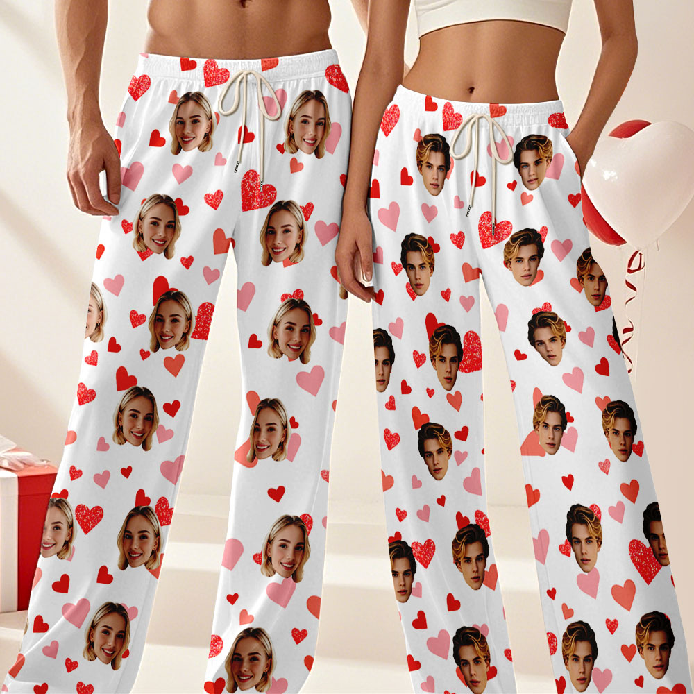 Custom Multiple Hearts Pajama Pants Personalized Trousers Sleepwear Couple Pajamas Pants - auphotoblanket