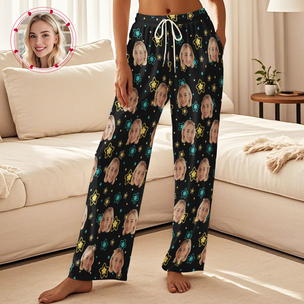 Custom Face Pajama Pants Personalized Heart Couple Pajamas Pants - auphotoblanket