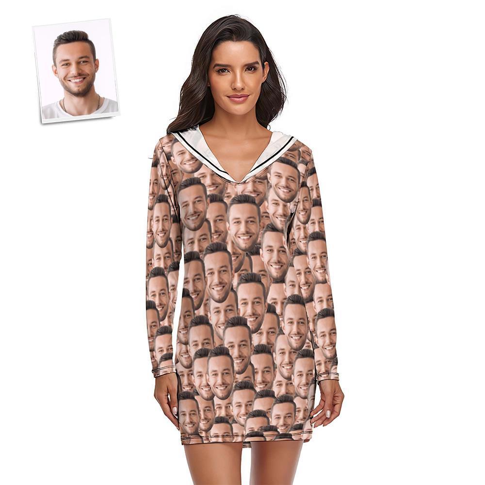 Custom Face Mash Pajamas Women's Pajama Sets Long-sleeved Dress Summer Sleepwear - auphotoblanket