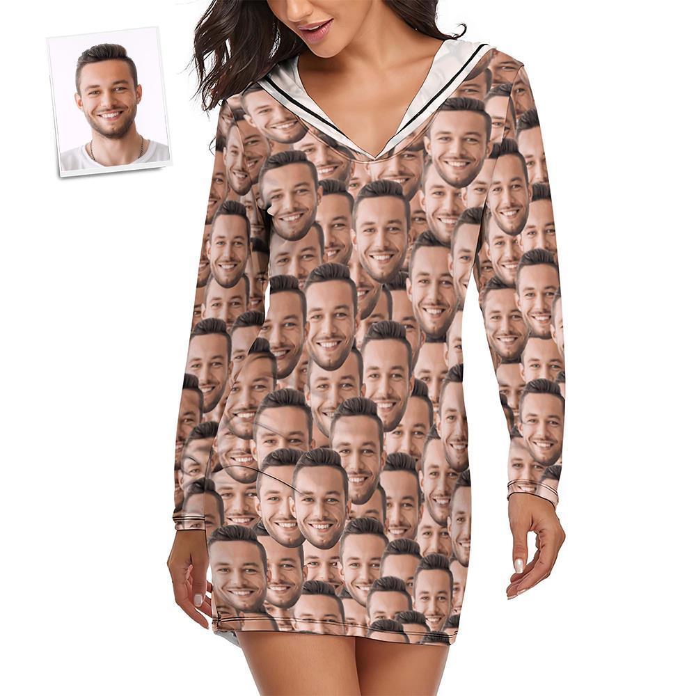 Custom Face Mash Pajamas Women's Pajama Sets Long-sleeved Dress Summer Sleepwear - auphotoblanket