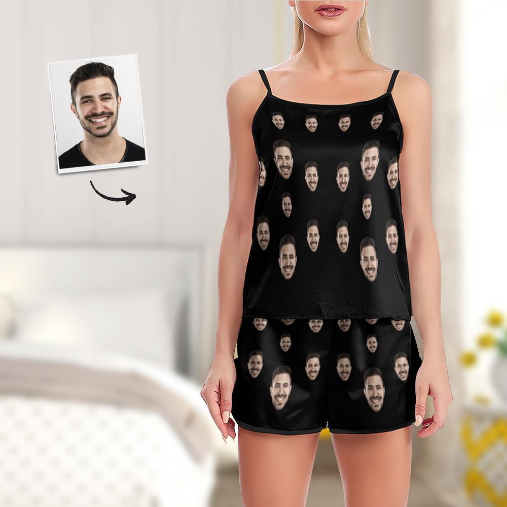 Custom Face Pajamas Suspender Sleepcoat Shorts Lingerie Set Summer Sleepwear - Face - auphotoblanket