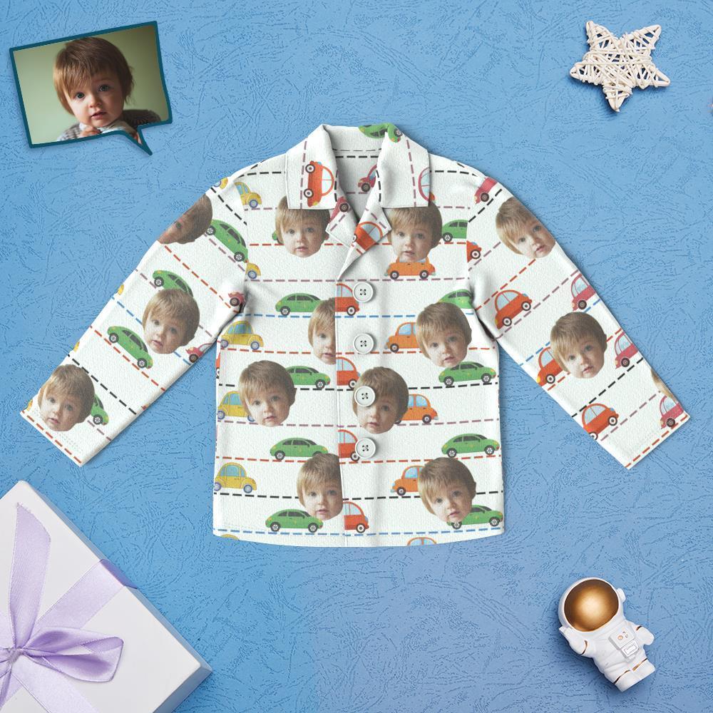 Custom Face Children's Pajamas Car Print - White - auphotoblanket