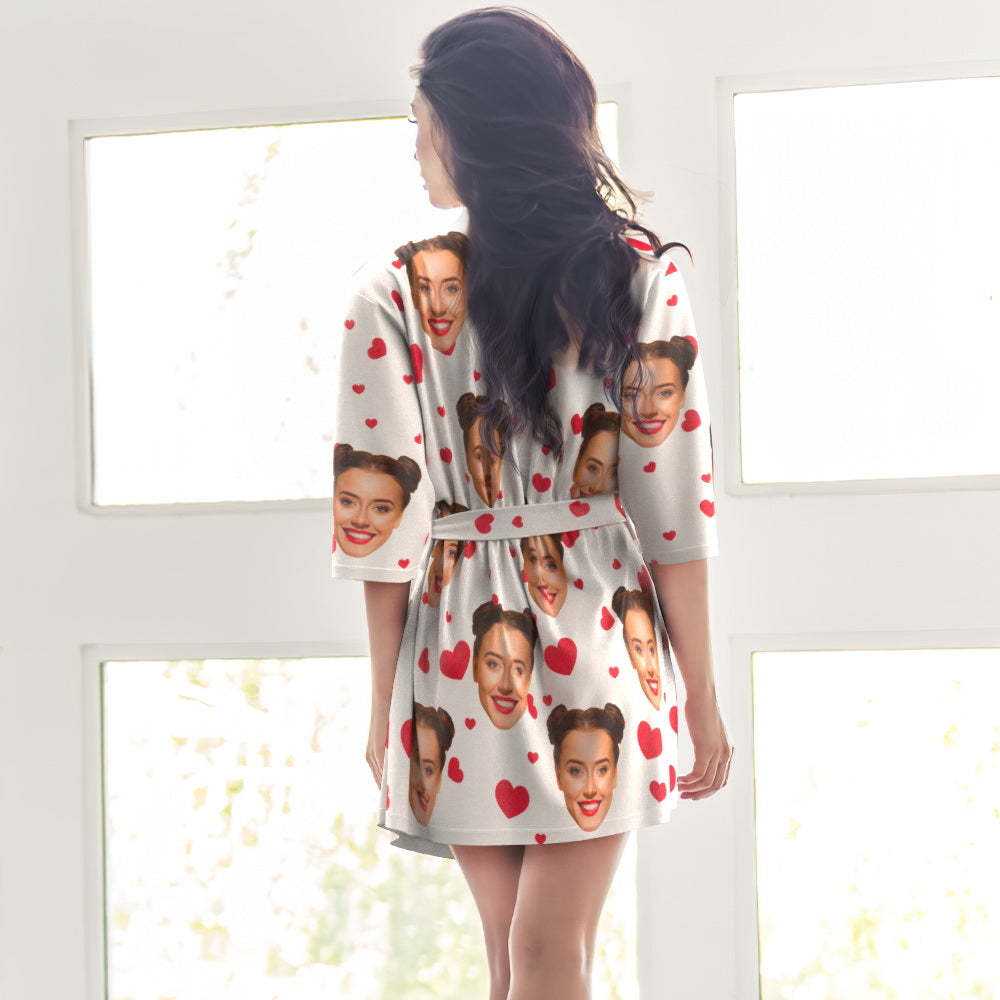Custom Face Nightgown Cute Heart Print Night Robe Personalized Gift - auphotoblanket