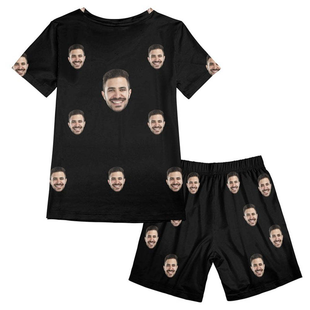 Custom Face Pajamas Black Funny Short Pajama Set Gift for Women - auphotoblanket