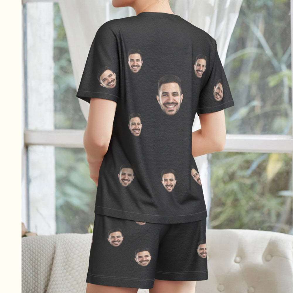 Custom Face Pajamas Black Funny Short Pajama Set Gift for Women - auphotoblanket