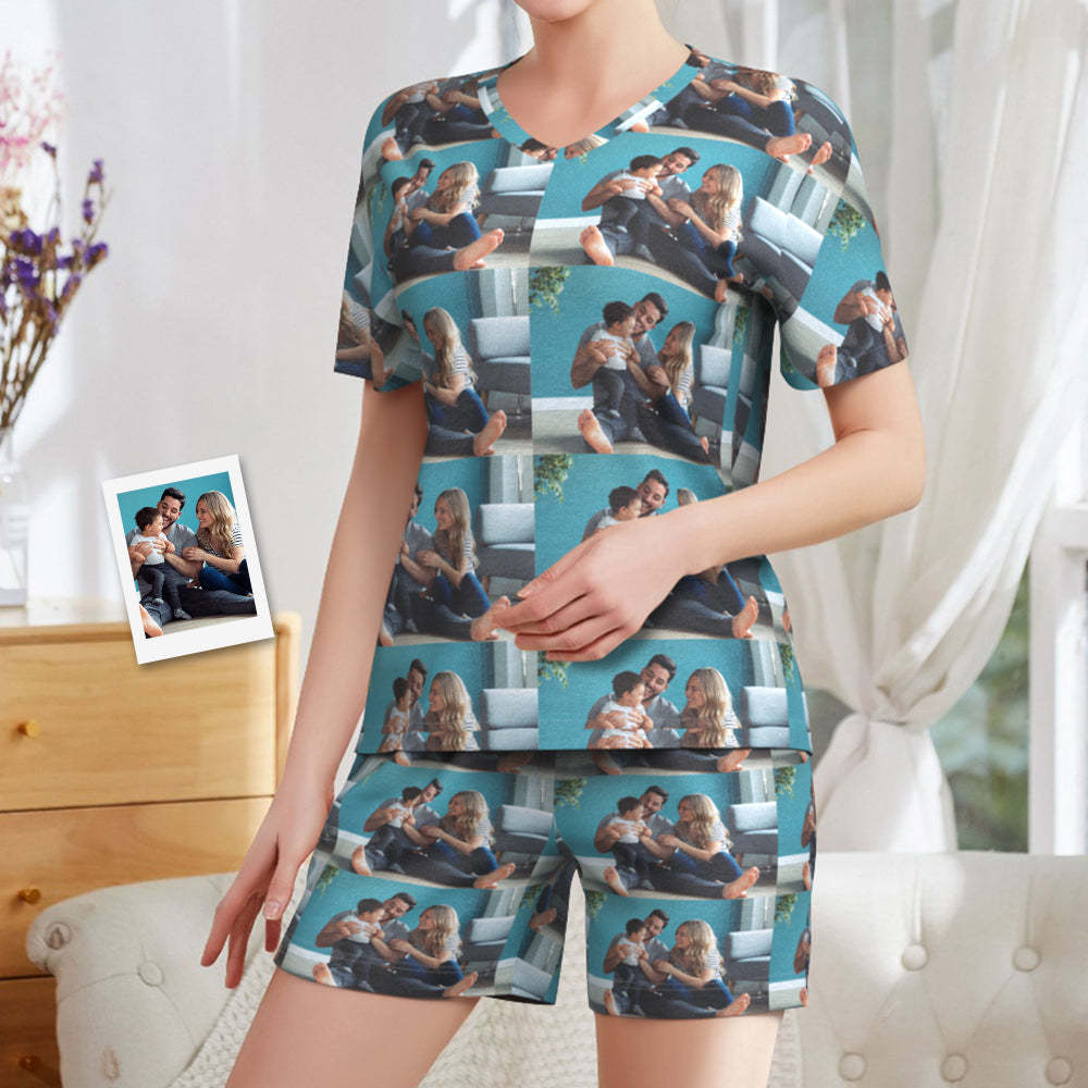 Custom Photo Pajamas Loving Family Short Pajama Set Gift for Women - auphotoblanket