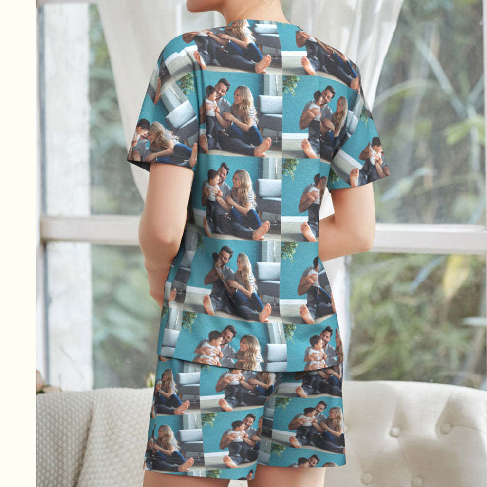 Custom Photo Pajamas Loving Family Short Pajama Set Gift for Women - auphotoblanket