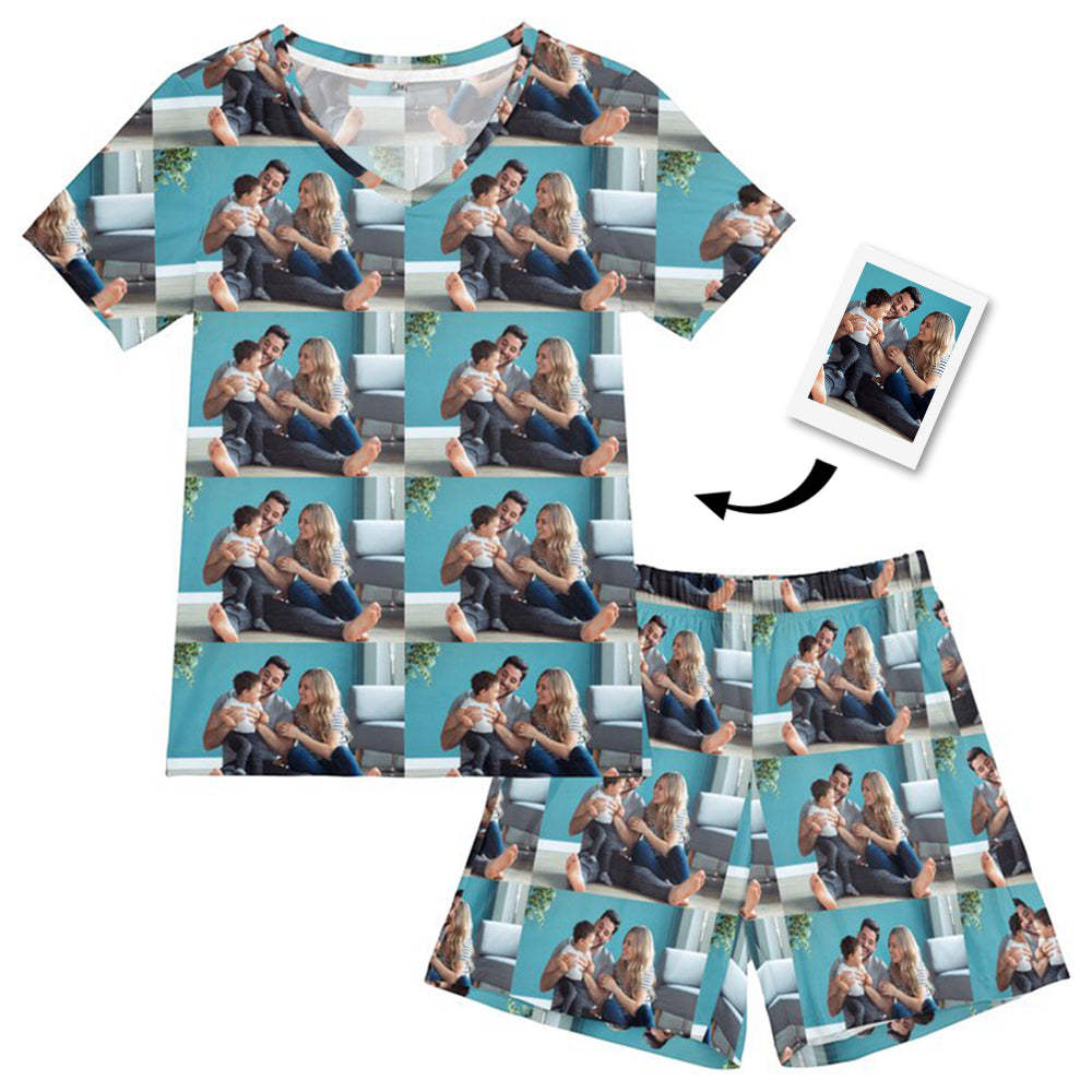 Custom Photo Pajamas Loving Family Short Pajama Set Gift for Women - auphotoblanket