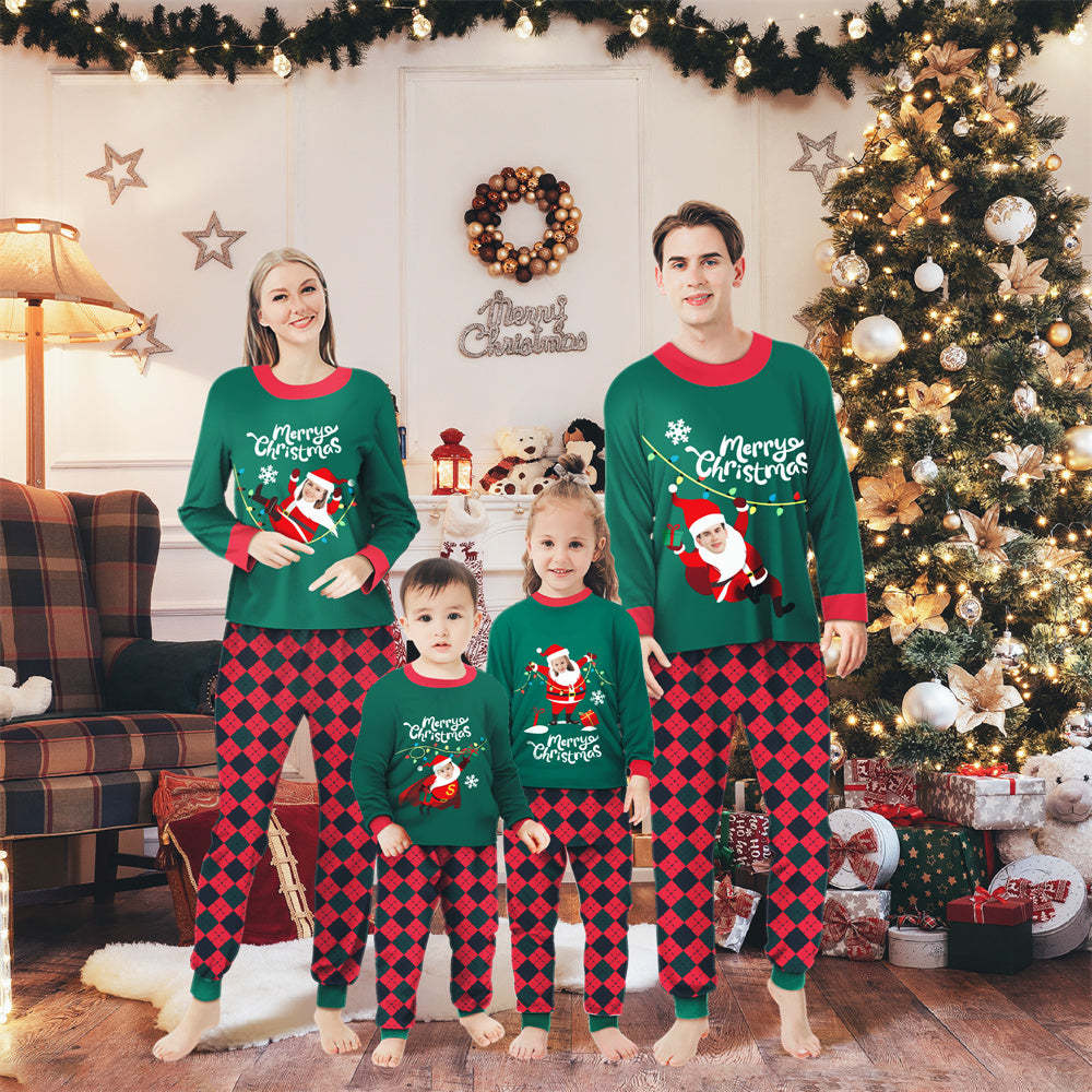 Custom Face Personalized Family Christmas Sleepwear Santa Claus LED Lights Pajamas Set - auphotoblanket